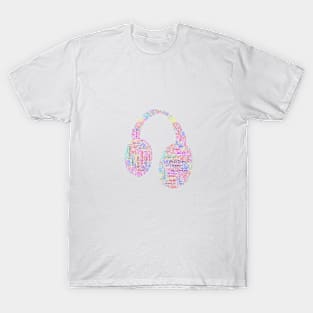 Headphone Audio Silhouette Shape Text Word Cloud T-Shirt